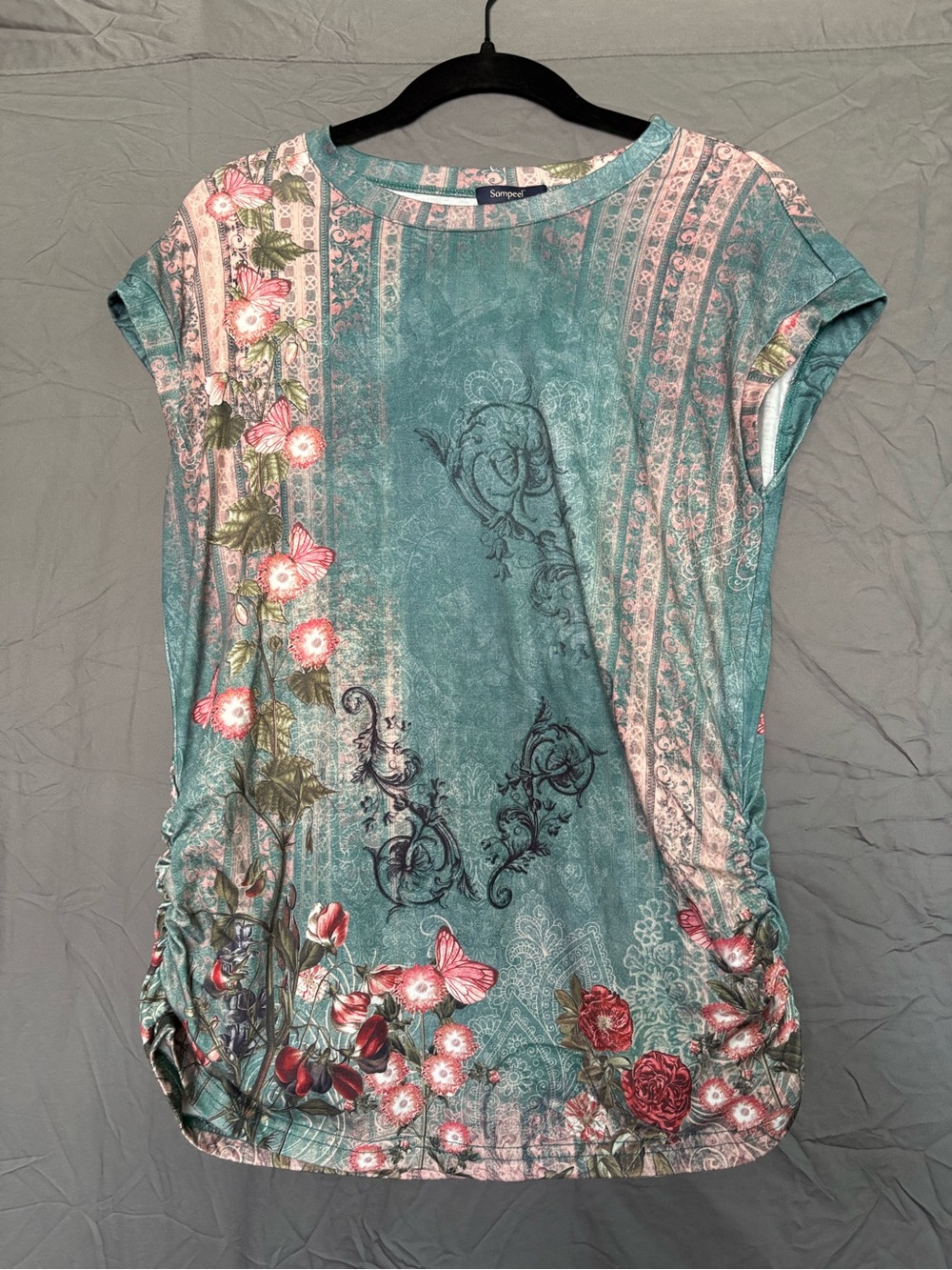 Seamed Floral Teal Short-Sleeve Tee by Sampel